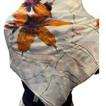 Anne Klein Silk Square Scarf Orange Flowers Gold Accent Made for Vera 1980 NWT Photo 0