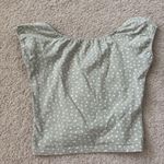 Brandy Melville Green Fitted Ruffled Cap Sleeve Blouse Photo 3