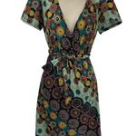 Vintage Y2K 90s Luna Claire Babydoll Dress Small Green Retro Geometric Pockets Photo 0