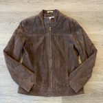 Ruff Hewn Brown Suede Leather Zip Down Long Sleeve Jacket Women’s Size Medium Photo 0
