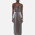 ZARA  Merallic Silver Strappy Back Slip Maxi Semi Formal Dress Wedding Guest Photo 2