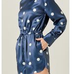 English Factory NEW!  Dot Printed Satin Long Sleeve Romper Navy Medium Photo 10