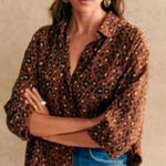 Sézane Sezane Max Silk Leopard  Animal Button Down Top Sz 36/ S Photo 0