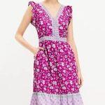 Loft  Women's Border Ruffle Floral V-Neck Sleeveless Midi Dress Size 10 Photo 2