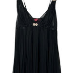 Betsey Johnson Vtg S Black ACCORDION Chiffon BABYDOLL Negilee Chemise Pink Bows Photo 0