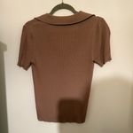 Truth Ribbed Short Sleeve Collared Top Brown Photo 2