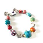 Blue Star Bracelet Silver orange red Lucky Kitty Cat Charm Stretchy Multiple Photo 3
