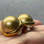 Vintage Classic Gold Tone Faux Pearl Button Clip On Earrings Style Photo 9