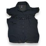 Torrid Shirt Sheer Black Chiffon Ruffle Short Sleeve Button Front Collared Top Photo 5