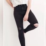 Madewell 9” High Rise Skinny Black Distressed Knee Raw Hem Womens 34 Stretch Photo 0