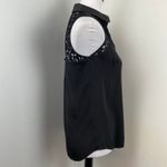Milly  Black Silk Lace Lamb leather Sleeveless Button Down Blouse Size 2 Photo 5