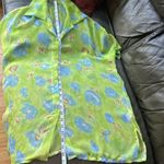 Vintage 90s Hawaiian Green Floral Sheer Button Up Blouse size M made in France Size M Photo 6