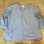 Liz Claiborne  Blue Linen Cotton Blend V Neck Button Front Tunic Top Size L Photo 0