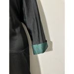 PAMELA MILANO Italian Black Satin Midi Dress IT 50 (XL) Green Cuff Dolman Sleeve Photo 1