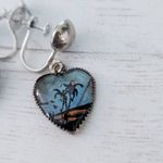 Vintage Screw On Earrings Palm Trees Scene Heart Shape Photo 2