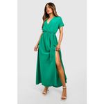 Boohoo Womens Dress Emerald Green Faux Wrap Maxi Dress Short Sleeve NEW Photo 2