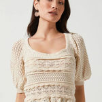 ASTR The Label Hera Crochet Knit Top Cream Womens Open Knit Cottagecore Boho S Photo 0