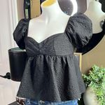 SheIn  V-Cay Collection Smocked Puff Sleeve Black Babydoll Top Size Large NWT Photo 3