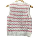 Wiholl cable knit sleeveless sweater. Pink on ivory stripes. Size Small Photo 3