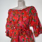 RHODE Resort red floral mini cotton dress with braided tie belt sz XS/S Photo 1