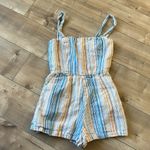 Reformation  Island Linen Romper in Marbella Striped Multi Color Size 4 Photo 4