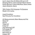 Jeans Size 26 W26xL30 Levi's 311 Shaping Skinny Jeans Stretch Black Denim Pants Photo 1