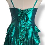 None Metallic Green Ruffle Tiered Corset Mini Dress Sleeveless Sweetheart Neckline Photo 4