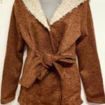 Simply Noelle  Cozy Up Brown With Cream Lapel Knit Jacket‎ Size Large Belted Photo 0