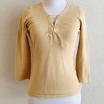 INC tan brown lace-up v-neck 3/4 sleeve sweater Photo 0