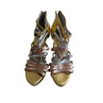 Michael Kors Metallic Rose Gold Silver Leather Platform Sandals Heels Size 7.5 Photo 8