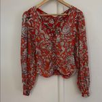 Free People ‎ Say The Word Floral Ruched Long Sleeve Red Top Size Small Photo 1