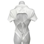 Missguided White Short Sleeve Collar V-Neck Cutout Tie Back Bodysuit Polo Top 6 Photo 1