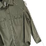 Free People Off Campus Shirt Womens XS Moss Green Tencel Metallic Boho Utility Photo 10