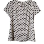 J. Crew Womens Size 6 Bow Print Short Sleeve Blouse Top Career Casual Office Black Photo 5