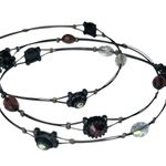 3 Piece Set Bracelets Lot with Black Wire Trio Bundle Bangle Photo 1