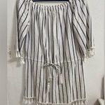Blue Island  black striped top with fringe sizzle Med Photo 0