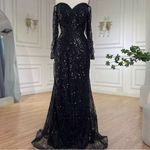 Heavily beaded black gown evening dress NWOT size 14 long sleeve formal mermaid Photo 8