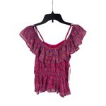 AQUA ‎ Off The Shoulder Ruffle Top Floral Print Pink Purple Blouse - Size S Photo 2