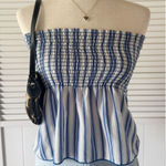 Teenbell White Blue Pinstriped Strapless Peplum Top Size undefined Photo 0