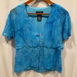 Beautiful Y2K K Studio aqua blue button collar babydoll flowy stitched trim top Size 14 Photo 6