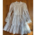 Tish Cox Dress Womens XXS White Blue Floral Ruffle Neck Long Sleeve Tiered Boho Photo 0