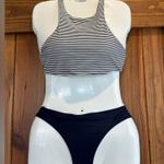 Aerie high neck halter T back navy white striped swim bikini size Medium Photo 2