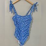 Tempt Me  Blue Floral Ruched One-Piece Swimsuit Tie Shoulder Adjustable Straps Photo 2