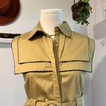 Lyn Around Yellow Tan Large Collared Sleeveless Tiger Embroidered Dress Size 4 Photo 1