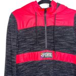 PINK - Victoria's Secret PINK Victoria’s Secret Dark Gray & Hot Pink Quarter Zip Hooded Sweatshirt Photo 2