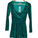 Urban Outfitters NWT Sasha Long Sleeve Velvet Romper in Emerald Green Size Small Photo 1