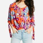 Free People Orange Keepin On Floral Stretch Jersey Slouchy Top SP Photo 0
