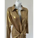 Norma Kamali  Tie Front Mini Dress Sz: S Long Sleeve Metallic Gold Lame Sexy (b1) Photo 2