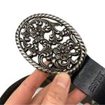 Esprit Genuine Leather Belt Floral Belt Buckle Black Silver 80CM Photo 2