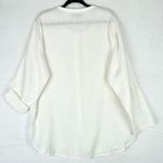 Flax Linen Button Front Long Sleeve Tunic Size Large White Lagenlook Roll Tab Photo 1